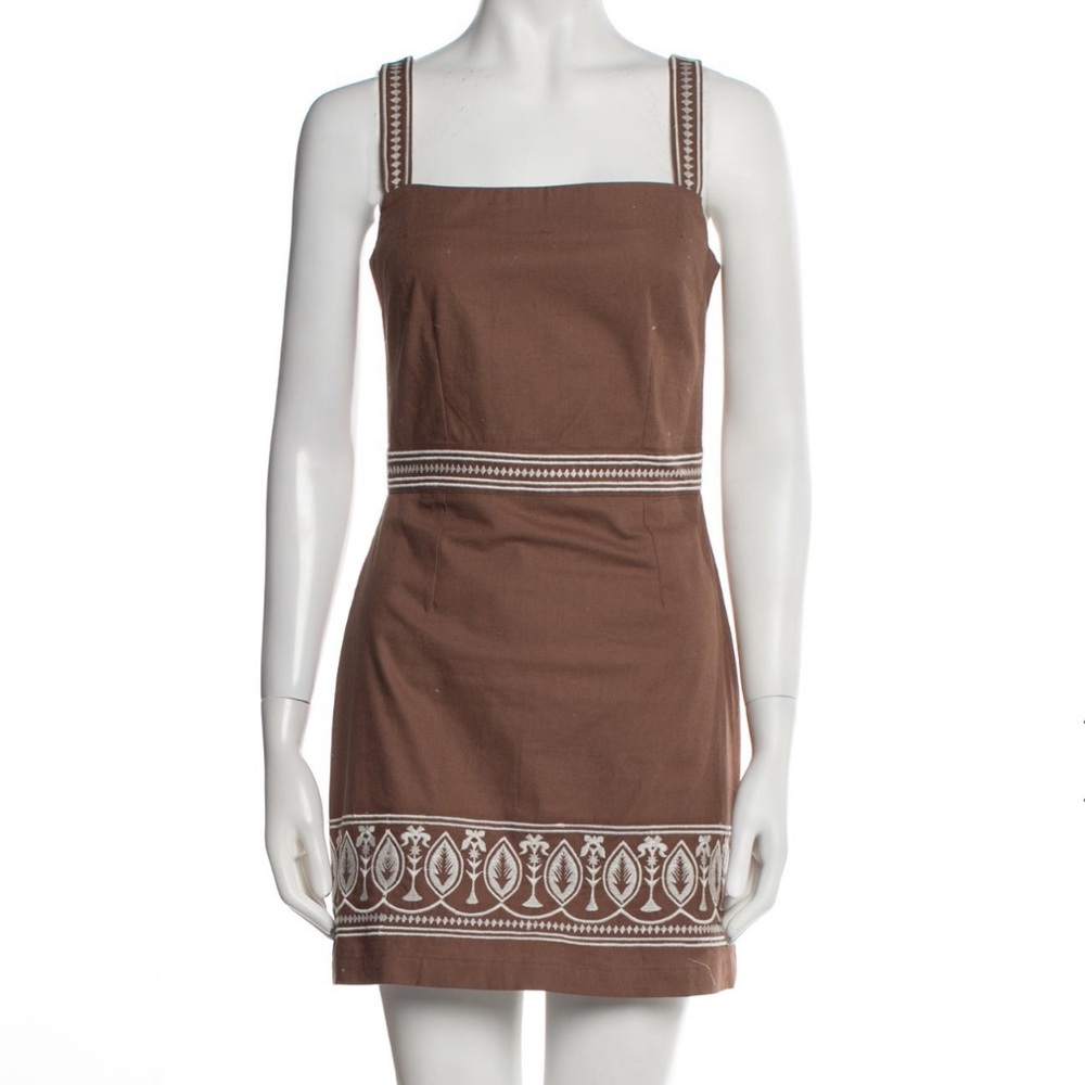 Fanm Mon Embroidered Brown Sleeveless Dress - XS